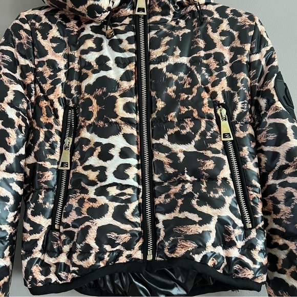 By Ola La Leopard Puffer Coat Hooded Cropped Small - Picture 4 of 16